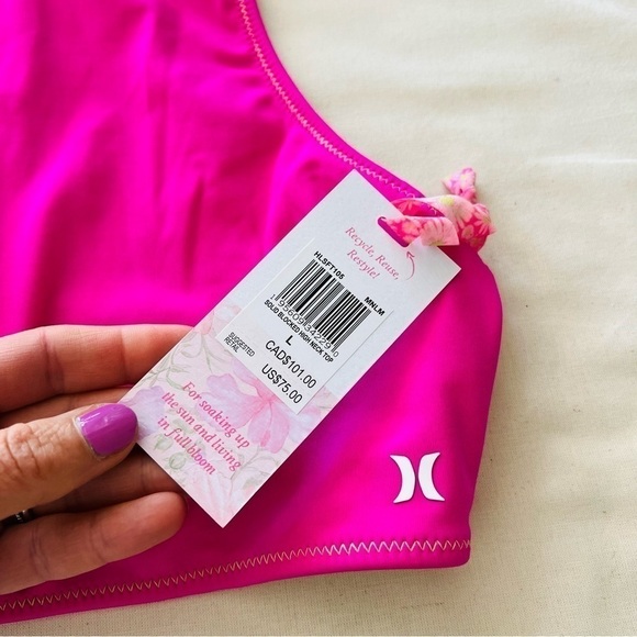 LoveShackFancy x Hurley Solid Blocked Bow Bikini Top in Magenta Neon Lime - Picture 13 of 15